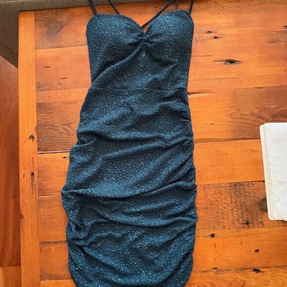 WINDSOR: MY SPARKLE GLITTER LACEUP MINIDRESS - TEAL; SIZE L; NWT - Picture 7 of 8